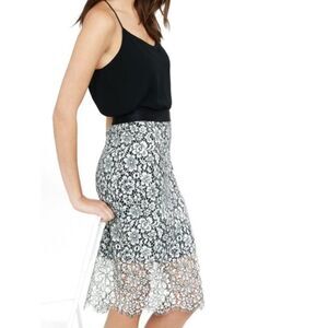 Express Lace Floral Pencil Slit Midi Work Office Skirt Black/ White 4 NEW
